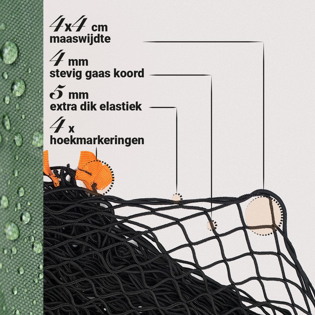 Groots® Aanhangernet Zwart 100x200 cm Rekbaar tot 300x200 cm - Inclusief Hoekmarkeringen en 8 Haken